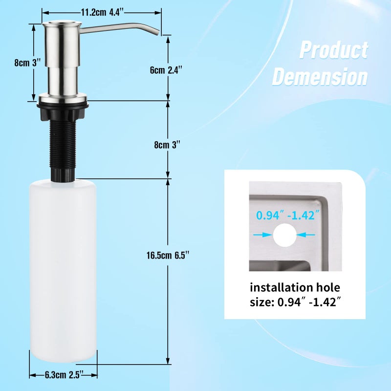 CREA Kitchen Sink Soap Dispenser Countertop for Kitchen Sink, Stainless Stee Built in Sink Soap Dispenser Brushed Nickel for Bathroom â€‹with 39" Tube Large Capacity 17 OZ Bottle - Image 5